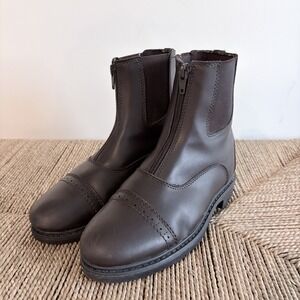 TuffRider Boots Children's Starter Front Zip Paddock Boots Sz 4 MOCHA Equestrian